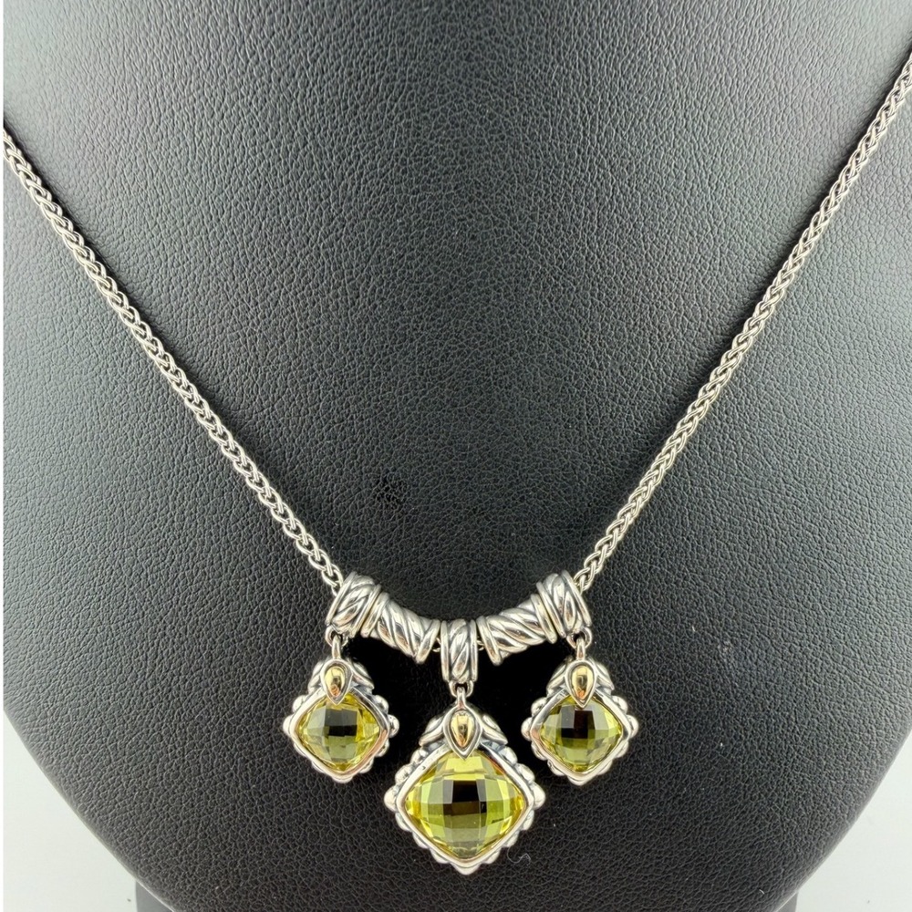 JAI by John Hardy Sterling Silver & 14K Necklace Gemstone Triple Drop Pendant